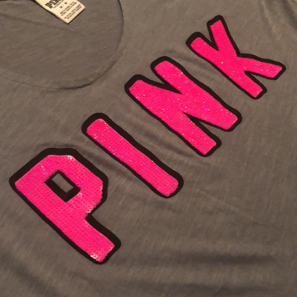 PINK Gray w/Hot Pink Sequins NWOT Tank Top SzM - Picture 3 of 6